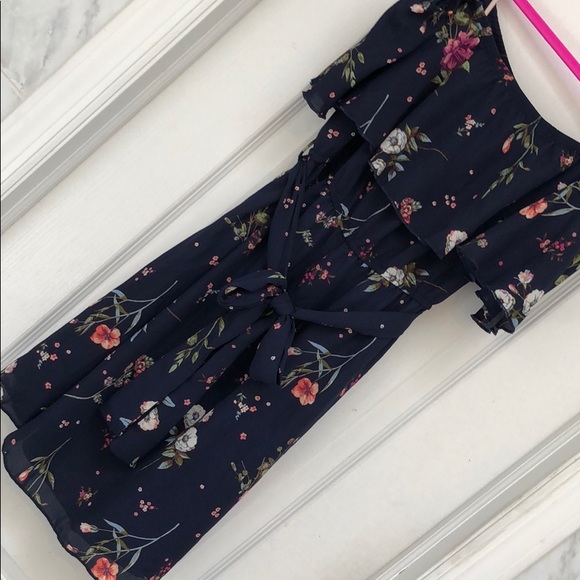NAVY FLORAL OFF SHOULDER MINI DRESS - Picture 3 of 4